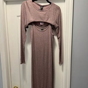 NWT ribbed body con dress with attached shoulder cover